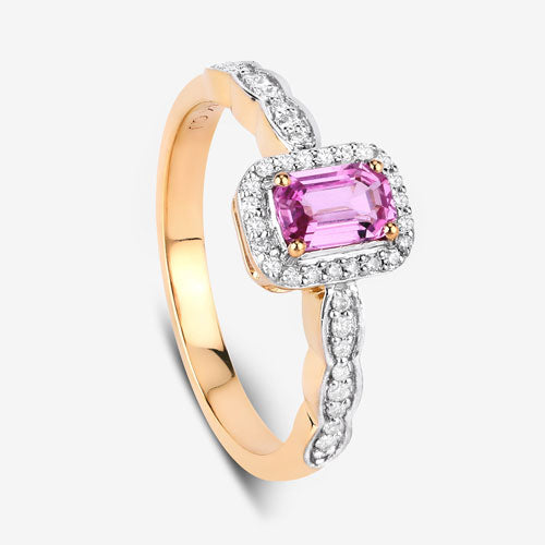 0.80 Carat Genuine Pink Sapphire and White Diamond 14K Yellow Gold Ring Bids.com