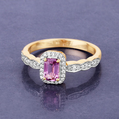0.80 Carat Genuine Pink Sapphire and White Diamond 14K Yellow Gold Ring Bids.com