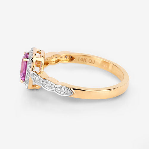 0.80 Carat Genuine Pink Sapphire and White Diamond 14K Yellow Gold Ring Bids.com