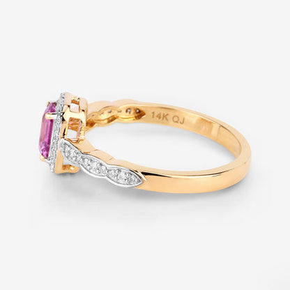 0.80 Carat Genuine Pink Sapphire and White Diamond 14K Yellow Gold Ring Bids.com
