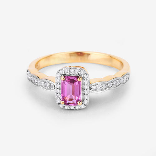 0.80 Carat Genuine Pink Sapphire and White Diamond 14K Yellow Gold Ring Bids.com
