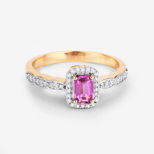 0.80 Carat Genuine Pink Sapphire and White Diamond 14K Yellow Gold Ring Bids.com