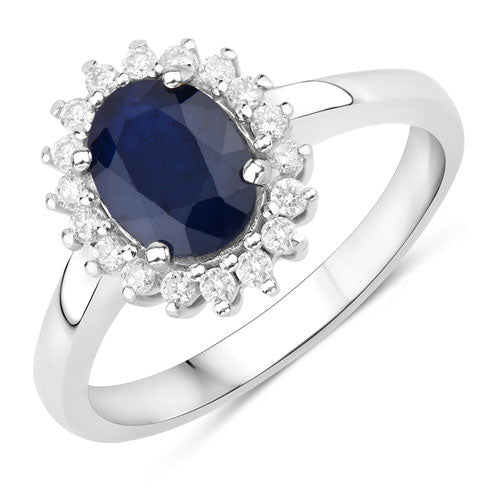 1.73 Carat Genuine Blue Sapphire and White Diamond 14K White Gold Ring Bids.com