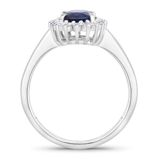 1.73 Carat Genuine Blue Sapphire and White Diamond 14K White Gold Ring Bids.com