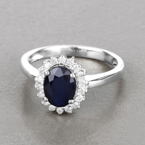 1.73 Carat Genuine Blue Sapphire and White Diamond 14K White Gold Ring Bids.com