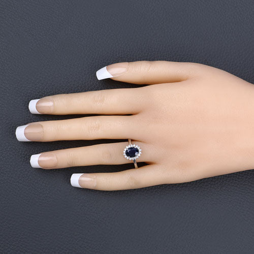 1.73 Carat Genuine Blue Sapphire and White Diamond 14K White Gold Ring Bids.com