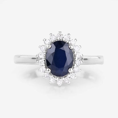 1.73 Carat Genuine Blue Sapphire and White Diamond 14K White Gold Ring Bids.com