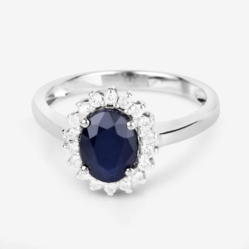 1.73 Carat Genuine Blue Sapphire and White Diamond 14K White Gold Ring Bids.com
