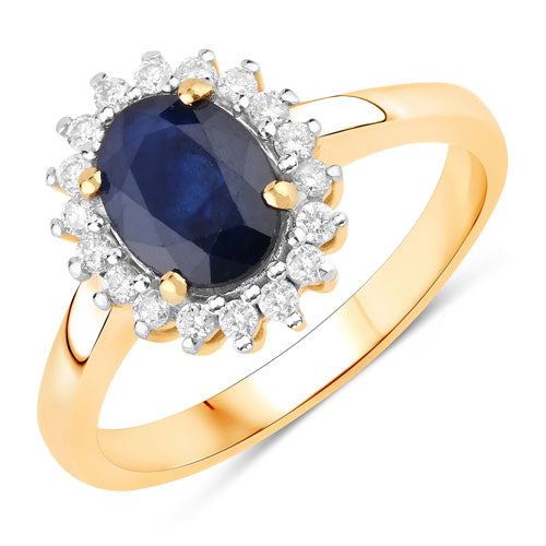 1.73 Carat Genuine Blue Sapphire and White Diamond 14K Yellow Gold Ring Bids.com