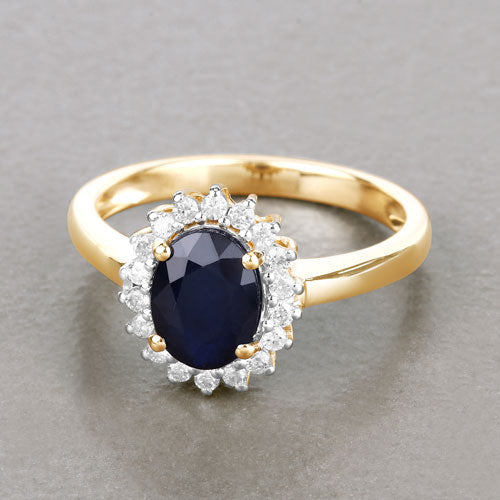 1.73 Carat Genuine Blue Sapphire and White Diamond 14K Yellow Gold Ring Bids.com