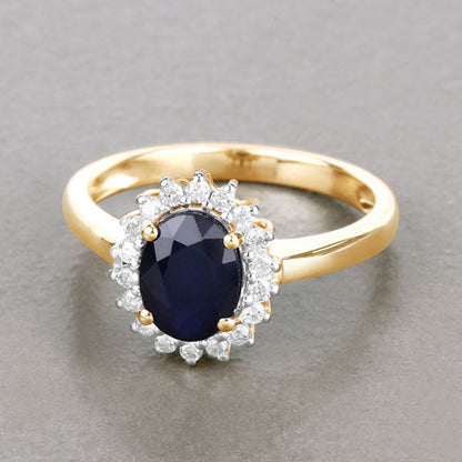 1.73 Carat Genuine Blue Sapphire and White Diamond 14K Yellow Gold Ring Bids.com