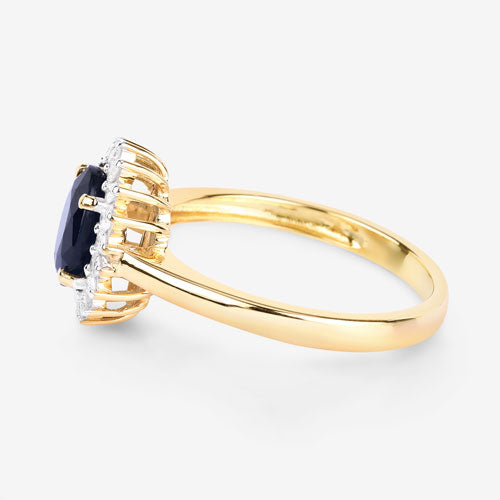 1.73 Carat Genuine Blue Sapphire and White Diamond 14K Yellow Gold Ring Bids.com