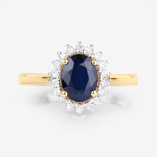 1.73 Carat Genuine Blue Sapphire and White Diamond 14K Yellow Gold Ring Bids.com