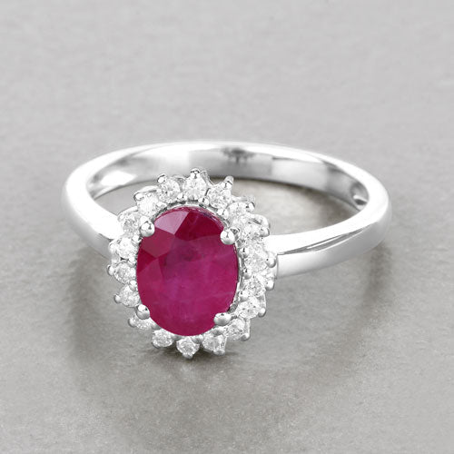 1.64 Carat Genuine Ruby and White Diamond 14K White Gold Ring Bids.com
