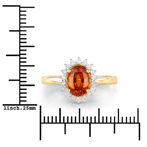 1.87 Carat Genuine Spessartite Garnet and White Diamond 14K Yellow Gold Ring Bids.com