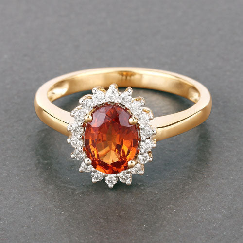 1.87 Carat Genuine Spessartite Garnet and White Diamond 14K Yellow Gold Ring Bids.com