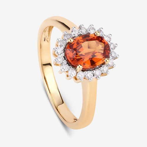 1.87 Carat Genuine Spessartite Garnet and White Diamond 14K Yellow Gold Ring Bids.com