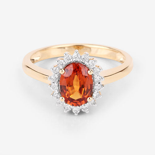 1.87 Carat Genuine Spessartite Garnet and White Diamond 14K Yellow Gold Ring Bids.com