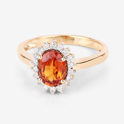 1.87 Carat Genuine Spessartite Garnet and White Diamond 14K Yellow Gold Ring Bids.com
