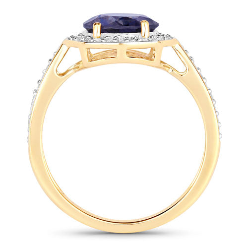 1.79 Carat Genuine Iolite and White Diamond 14K Yellow Gold Ring Bids.com