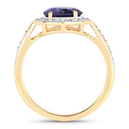 1.79 Carat Genuine Iolite and White Diamond 14K Yellow Gold Ring Bids.com