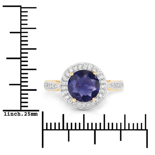 1.79 Carat Genuine Iolite and White Diamond 14K Yellow Gold Ring Bids.com