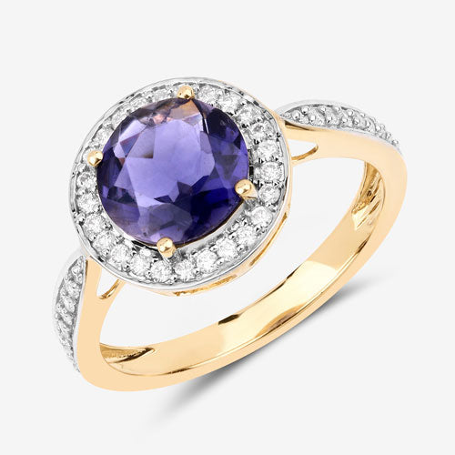 1.79 Carat Genuine Iolite and White Diamond 14K Yellow Gold Ring Bids.com