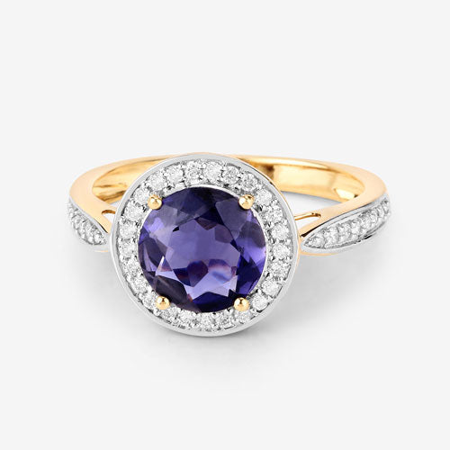 1.79 Carat Genuine Iolite and White Diamond 14K Yellow Gold Ring Bids.com