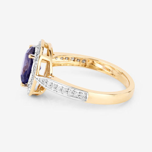 1.79 Carat Genuine Iolite and White Diamond 14K Yellow Gold Ring Bids.com