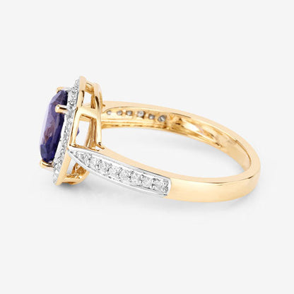 1.79 Carat Genuine Iolite and White Diamond 14K Yellow Gold Ring Bids.com