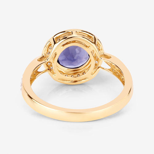 1.79 Carat Genuine Iolite and White Diamond 14K Yellow Gold Ring Bids.com
