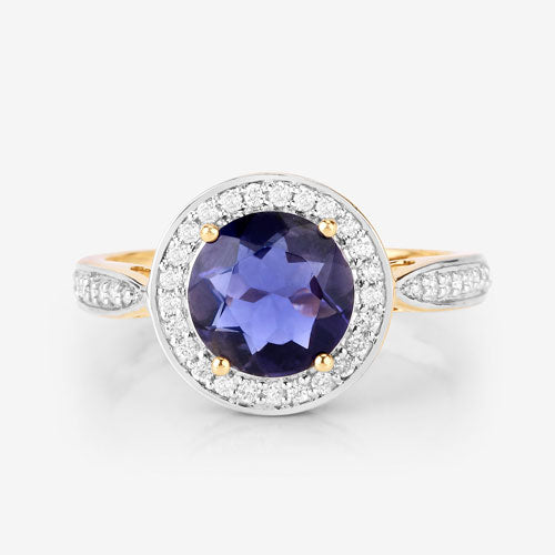 1.79 Carat Genuine Iolite and White Diamond 14K Yellow Gold Ring Bids.com