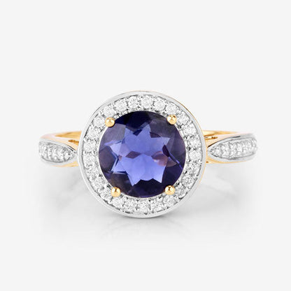 1.79 Carat Genuine Iolite and White Diamond 14K Yellow Gold Ring Bids.com
