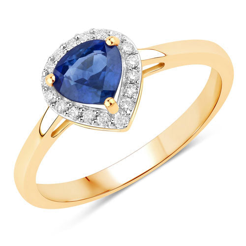 0.73 Carat Genuine Blue Sapphire and White Diamond 14K Yellow Gold Ring Bids.com