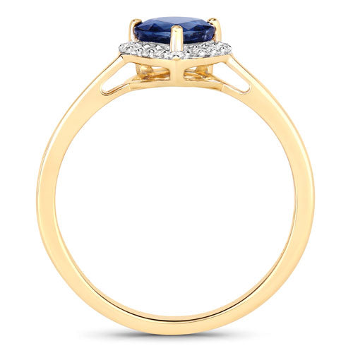0.73 Carat Genuine Blue Sapphire and White Diamond 14K Yellow Gold Ring Bids.com