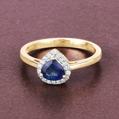 0.73 Carat Genuine Blue Sapphire and White Diamond 14K Yellow Gold Ring Bids.com
