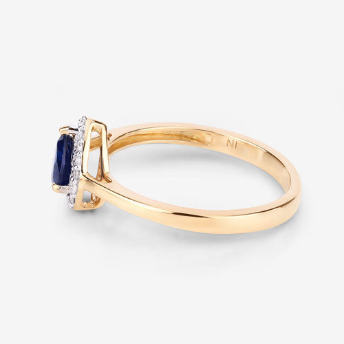 0.73 Carat Genuine Blue Sapphire and White Diamond 14K Yellow Gold Ring Bids.com