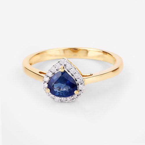 0.73 Carat Genuine Blue Sapphire and White Diamond 14K Yellow Gold Ring Bids.com