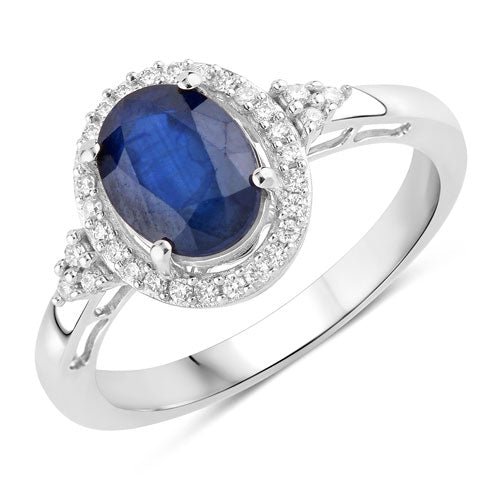 1.70 Carat Genuine Blue Sapphire and White Diamond 14K White Gold Ring Bids.com