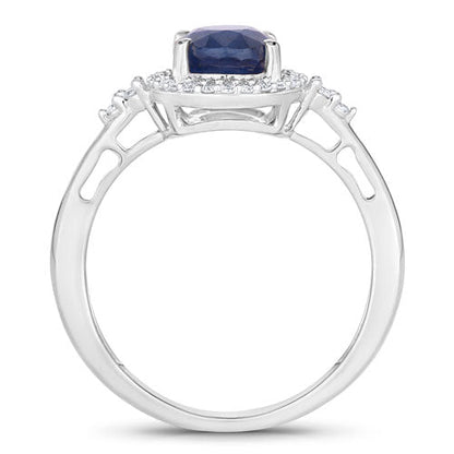 1.70 Carat Genuine Blue Sapphire and White Diamond 14K White Gold Ring Bids.com
