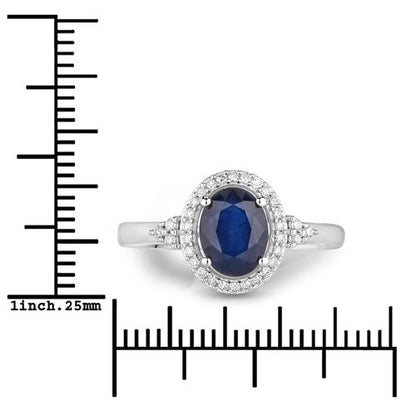 1.70 Carat Genuine Blue Sapphire and White Diamond 14K White Gold Ring Bids.com