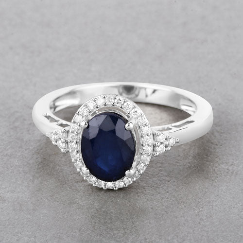 1.70 Carat Genuine Blue Sapphire and White Diamond 14K White Gold Ring Bids.com
