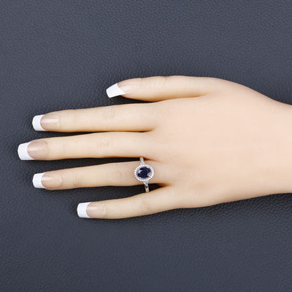 1.70 Carat Genuine Blue Sapphire and White Diamond 14K White Gold Ring Bids.com