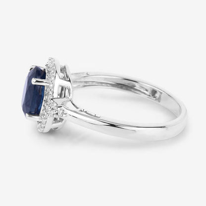 1.70 Carat Genuine Blue Sapphire and White Diamond 14K White Gold Ring Bids.com