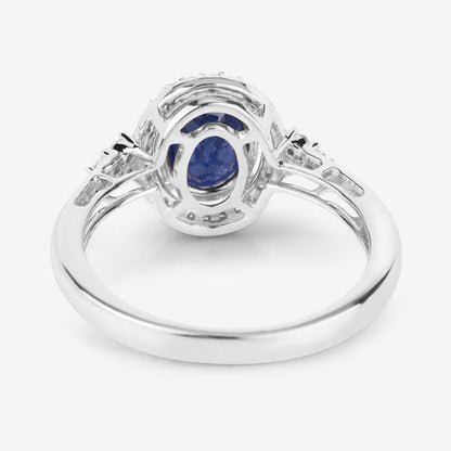 1.70 Carat Genuine Blue Sapphire and White Diamond 14K White Gold Ring Bids.com