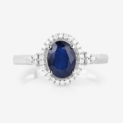 1.70 Carat Genuine Blue Sapphire and White Diamond 14K White Gold Ring Bids.com