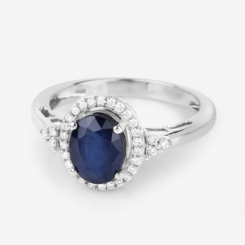 1.70 Carat Genuine Blue Sapphire and White Diamond 14K White Gold Ring Bids.com