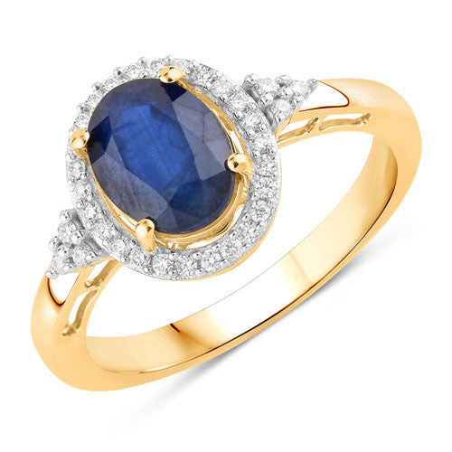 1.70 Carat Genuine Blue Sapphire and White Diamond 14K Yellow Gold Ring Bids.com