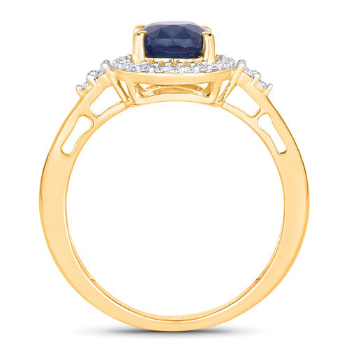 1.70 Carat Genuine Blue Sapphire and White Diamond 14K Yellow Gold Ring Bids.com