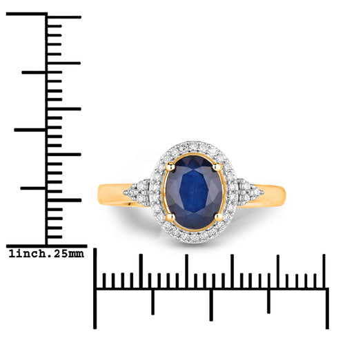 1.70 Carat Genuine Blue Sapphire and White Diamond 14K Yellow Gold Ring Bids.com
